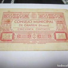 Billetes locales: 50 CÉNTIMOS DE GRAÑEN (HUESCA) MUY RARO. Lote 334357693