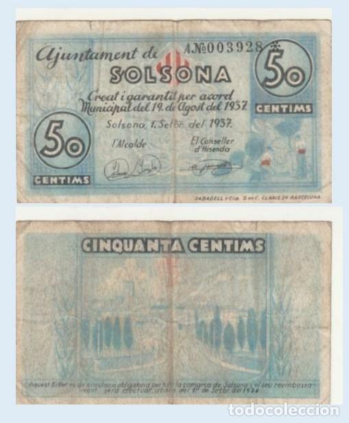 Billetes locales: 50 CENTIMOS AJUNTAMENT DE SOLSONA ( MB6845 ) - Foto 1