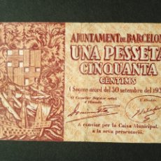 Billetes locales: BILLETE LOCAL 1 PESETA CON 50 CENTIMOS BARCELONA. Lote 339256903