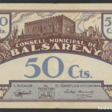 Banconote locali: J.B. BILLETE DE BALSARENY , 50 CENTIMOS , 1ª EMISIÓN , SÉRIE CON ERMITA , ED.225A , T.282