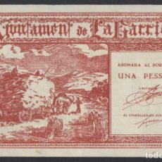 Billetes locales: J.B. BILLETE DE LA GARRIGA , 1 PESETA , 2ª EMISIÓN , MONTANER: 700 D , TURRÓ: 1094