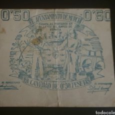 Banconote locali: BILLETE: AYUNTAMIENTO DE MURCIA - 50 CENTIMOS. 1937 - RARO. Lote 345141023