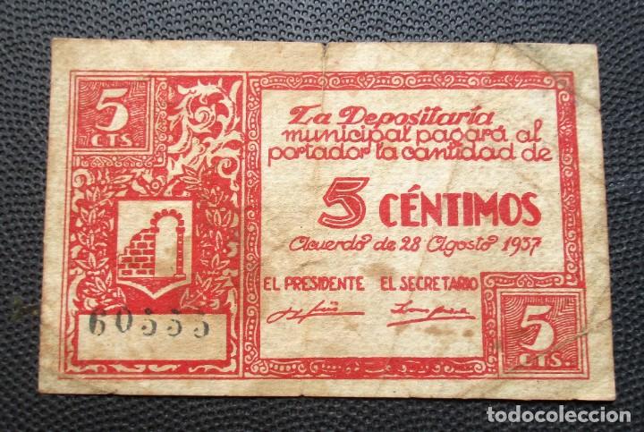 Billetes locales: GRAUS (Huesca) 5 CTS. -28.08.1937 - Foto 1