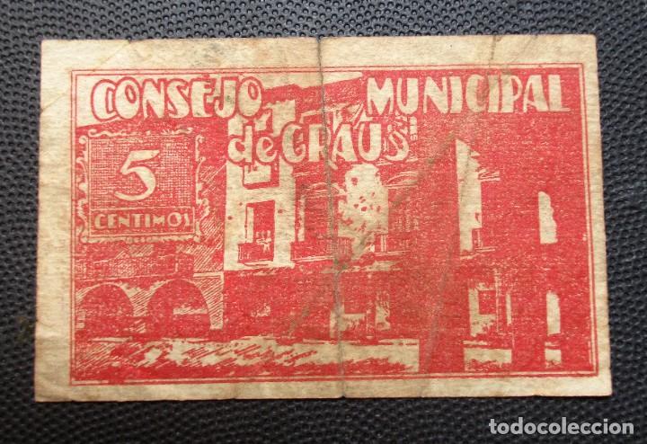 Billetes locales: GRAUS (Huesca) 5 CTS. -28.08.1937 - Foto 2