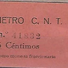 Billetes locales: 1937.- GRAN METRO C.N.T DE BARCELONA 5 Y 10 CTS. PERFECTOS