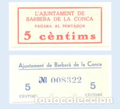 Billetes locales: 5 CENTIMOS AJUNTAMENT DE BARBERA DE LA CONCA ( MB11778 ) - Foto 1