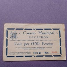 Billetes locales: BILLETE LOCAL DE ZARAGOZA (ESCATRÓN) DE 50 PESETAS DE LA GUERRA CIVIL 1937