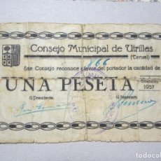 Billetes locales: 1 PESETA DE UTRILLAS (TERUEL) RARO