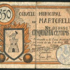 Billetes locales: MARTORELL (BARCELONA) - 50 CENTIMOS 1937
