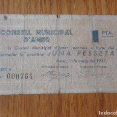 Billetes locales: ANTIGUO BILLETE LOCAL CONSELL D'AMER 1 PESETA 1937 GUERRA CIVIL. Lote 359552965