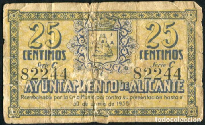 Billetes locales: ALICANTE - 25 CENTIMOS 1937 - Foto 1