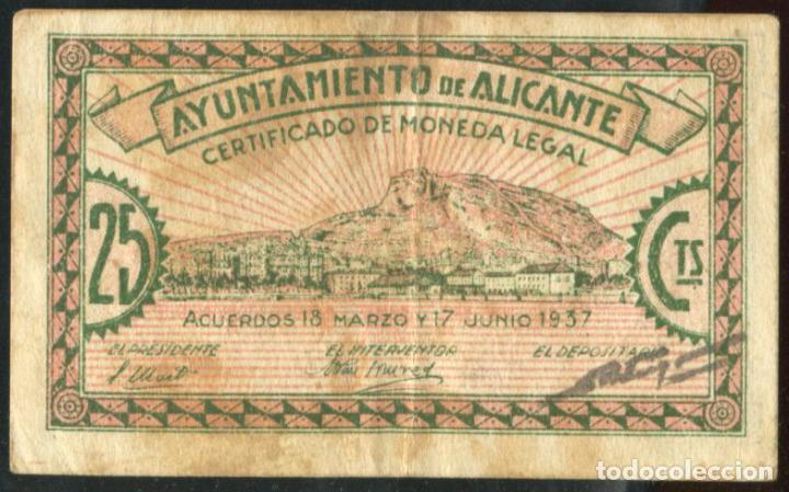 Billetes locales: ALICANTE - 25 CENTIMOS 1937 - Foto 2