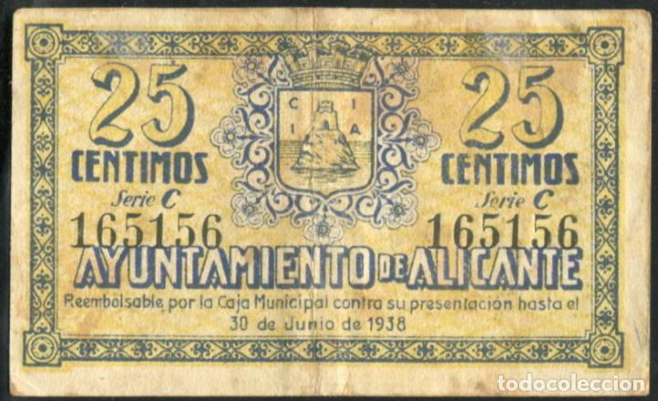 Billetes locales: ALICANTE - 25 CENTIMOS 1937 - Foto 1
