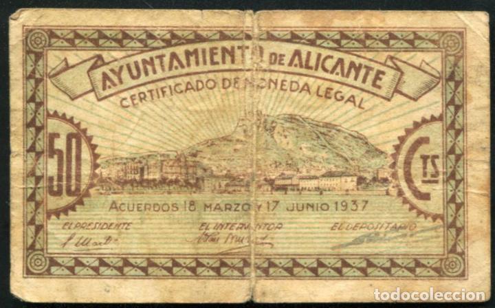 Billetes locales: ALICANTE - 50 CENTIMOS 1937 - Foto 2