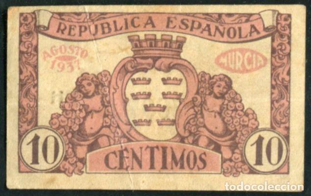 Billetes locales: MURCIA - 10 CENTIMOS 1937 - SERIE CH - Foto 2