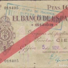 Billetes locales: BILLETES LOCALES - GIJÓN (ASTURIAS) 100 PESETAS 1936 - PG-407 (BC). Lote 360486370