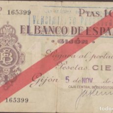 Billetes locales: BILLETES LOCALES - GIJÓN (ASTURIAS) 100 PESETAS 1936 - PG-407 (MBC-). Lote 360486825
