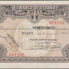 Billetes locales: BILLETES LOCALES - BILBAO - 25 PESETAS 1937 - SIN SERIE - (MBC). Lote 361338835