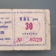 Billetes locales: GREMI DE CAFÈS I BARS DE FIGUERES. OCTUBRE 1937. BILLETE GUERRA CIVIL 30 CTS. Lote 363759145
