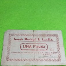 Billetes locales: BILLETE MUNICIPAL DE CASTELLOTE DE UNA PESETA DE 1937. Lote 366819751