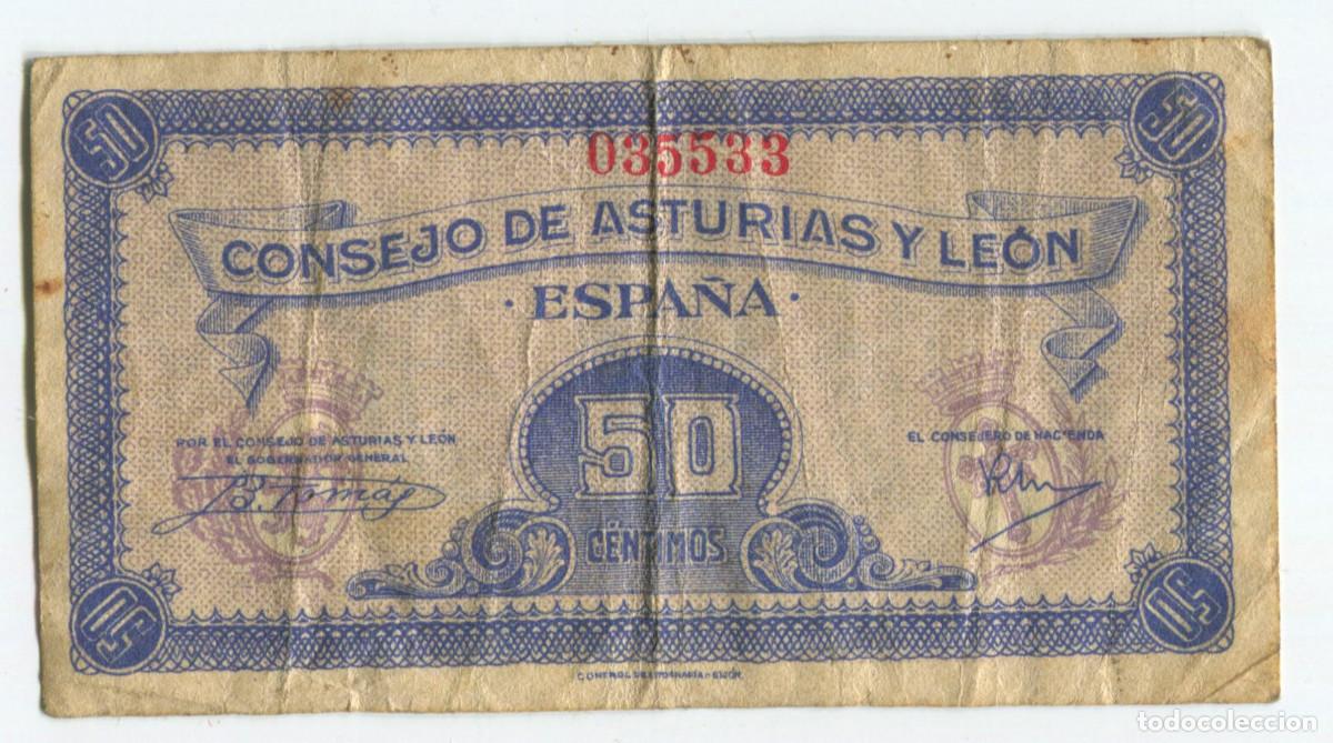 Billetes locales: Asturias y Le&oacute;n. Billete de 50 c&eacute;ntimos - Foto 1
