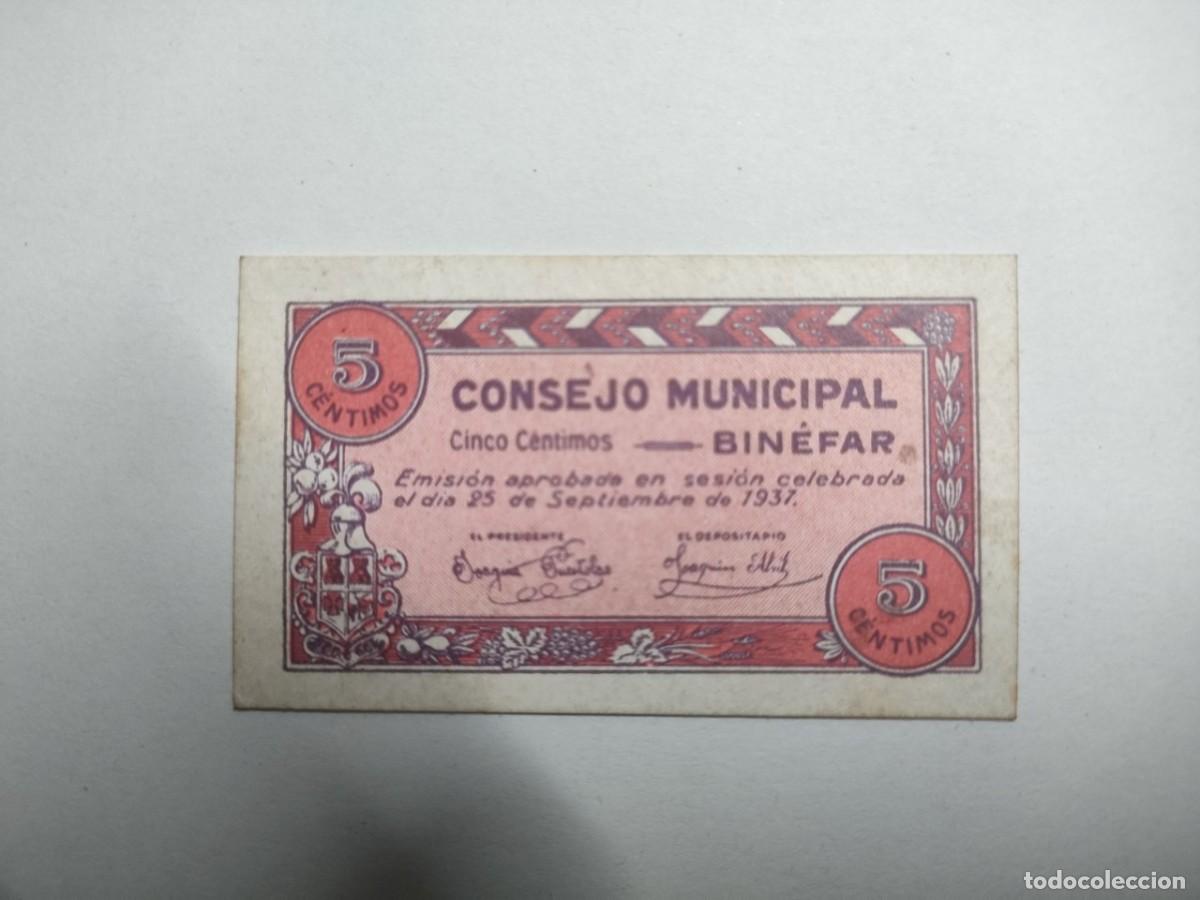 Billetes locales: CONSEJO MUNICIPAL BINEFAR 5 CENTIMOS - Foto 1