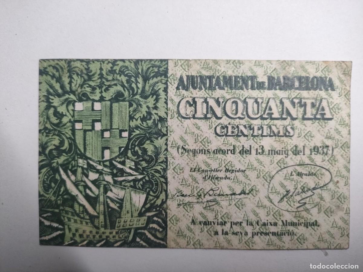 Billetes locales: AJUNTAMENT DE BARCELONA - CINQUANTA CENTIMS - Foto 1