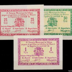 Billetes locales: TOTANA - 25, 50 CTMS. 1 PTA. - MAYO 1938 - CONSEJO MUNICIPAL - SIN CIRCULAR. Lote 301169383