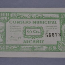 Billetes locales: CONSEJO MUNICIPAL ALCAÑIZ - VALE POR 50 CENTIMOS - JUNIO 1937. Lote 380508869
