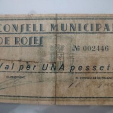 Billetes locales: BILLETE LOCAL 1 PESETA ROSES (GIRONA) 1937