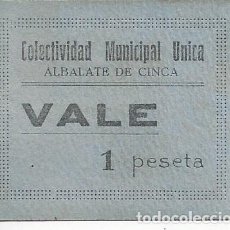 Billetes locales: BILLETE LOCAL GUERRA CIVIL ALBALATE DE CINCA ( HUESCA).COLECTIVIDAD MUNICIPAL UNICA.1 PESETA