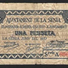Billetes locales: LA SENIA (TARRAGONA), BILLETE LOCAL DE UNA PESETA. GUERRA CIVIL. LOTE 1848. Lote 390157554