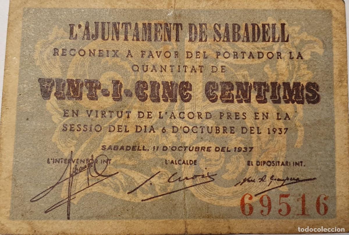 Billetes locales: Billete local SABADELL 25 Cts. - Foto 1