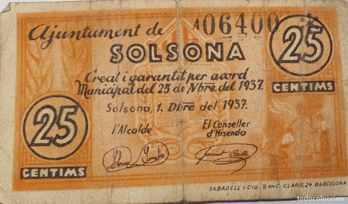 Billetes locales: Billete local SOLSONA 25 Cts. - Foto 1