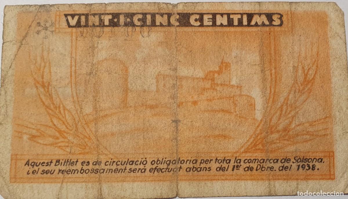 Billetes locales: Billete local SOLSONA 25 Cts. - Foto 2