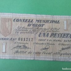 Billetes locales: OLOT BILLETE DE 1 PTAS CONSELL MUNICIPAL D'OLOT 1937 , VER. Lote 396849054