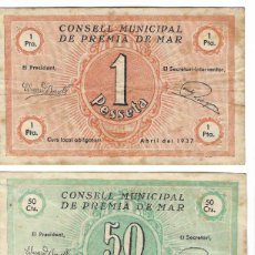 Banconote locali: CONSELL MUNICIPAL DE PREMIA DE MAR ** 2 Y 1 PESSETA. 50 CENTIMS **
