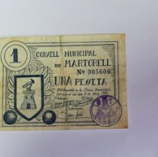 Billetes locales: BILLETE DE 1 PESSETA DEL CONSELL MUNCIPAL DE MARTORELL DE 1937 EN MBC