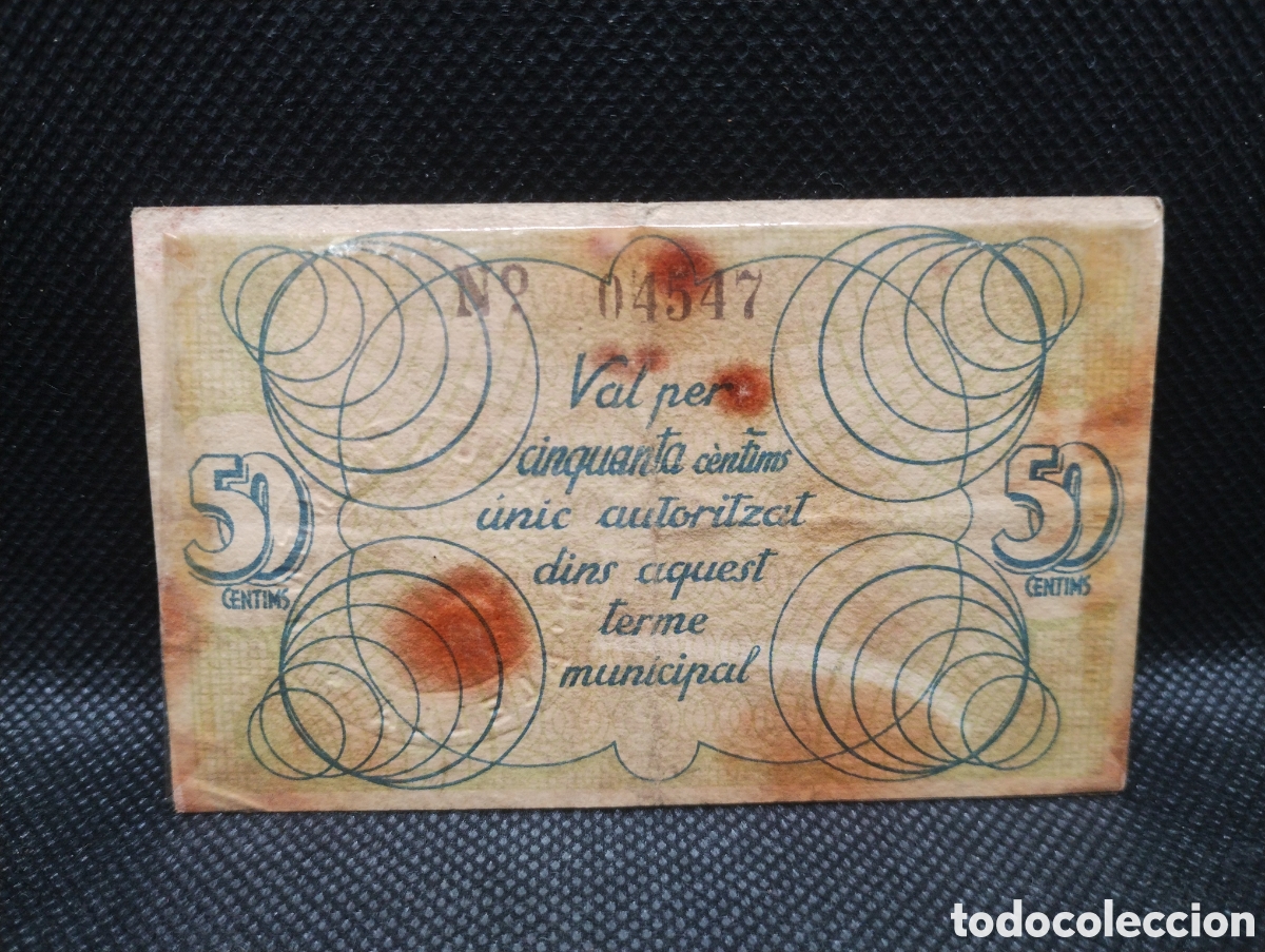 Billetes locales: Billete 50 centimos del ajuntament dAlella - Foto 2