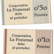 Banconote locali: VILASSAR DE DALT **COOPERATIVA LA FRATERNAL** DOS VALORES 0.50 Y 0.10 PESETAS