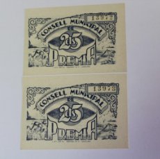 Billetes locales: PAREJA CORR, DE BILLETE DE 25 CENTIMS DEL CONSELL MUNICIPAL DE PREMIA DE 1937 SIN SERIE SIN CIRCULAR
