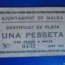 Billetes locales: (BL-80)BILLETE LOCAL - GUERRA CIVIL - AJUNTAMENT DE MALDA - UNA PESSETA