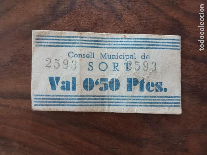 Banconote locali: BILLETE LOCAL CONSELL MUNICIPAL DE SORT. LLEIDA PALLARS SOBIRA. SELLO AJUNTAMENT