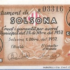 Banconote locali: BILLETE 50 CENTIMOS SOLSONA (LERIDA) SERIE B 03316 S/C 01-12-37