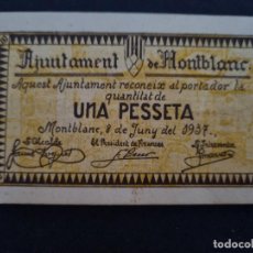 Billetes locales: BILLETE LOCAL GUERRA 1 PESETA AJUNTAMENT DE MONTBLANC 1937 EBC+ ORIGINAL PA