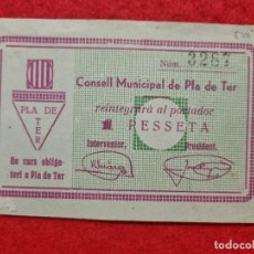 Billetes locales: BILLETE LOCAL GUERRA CIVIL 1 PESETA CONSELL MUNICIPAL PLA DE TER 1937 ORIGINAL PB