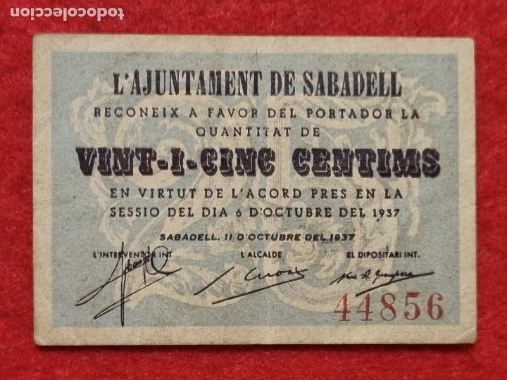 Local Banknotes: BILLETE LOCAL GUERRA 25 CENTIMOS AJUNTAMENT DE SABADELL 1937 T856 ORIGINAL PD