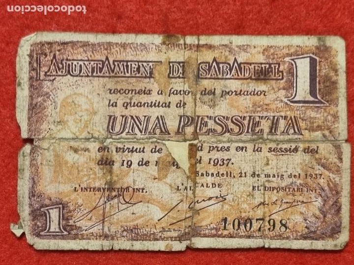 Local Banknotes: BILLETE LOCAL GUERRA 1 PESETA AJUNTAMENT DE SABADELL 1937 ORIGINAL PD