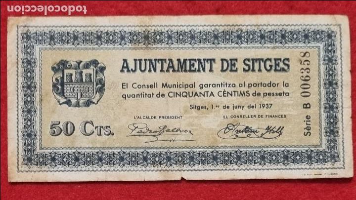 Banconote locali: BILLETE LOCAL GUERRA 50 CENTIMOS AJUNTAMENT DE SITGES ORIGINAL PD