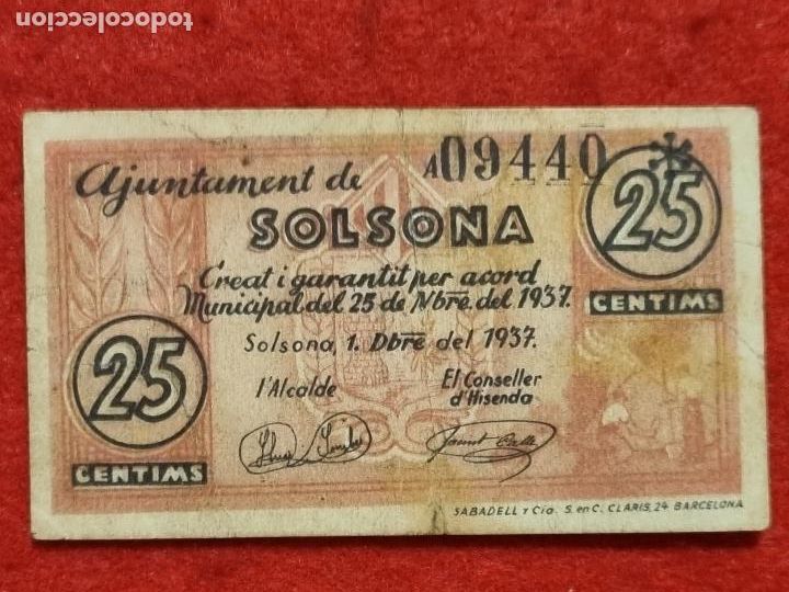 Banconote locali: BILLETE LOCAL GUERRA 25 CENTIMOS AJUNTAMENT DE SOLSONA ORIGINAL PD